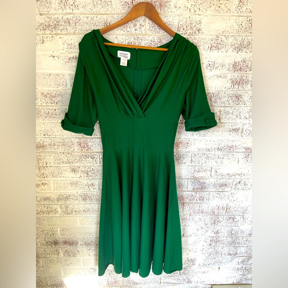 Green Fit and Flare Unique Vintage Dress